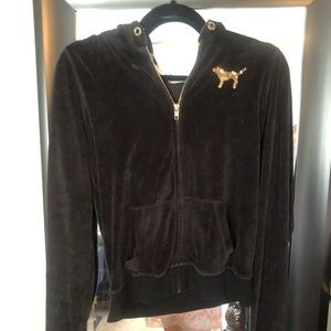 Victoria’s Secret Pink Black velour hoodie